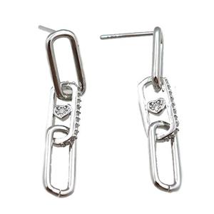 copper Stud Earrings pave zircon, platinum plated, approx 6-33mm [FN21004]