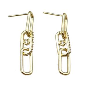 copper Stud Earrings pave zircon, gold plated, approx 6-33mm [FN21005]