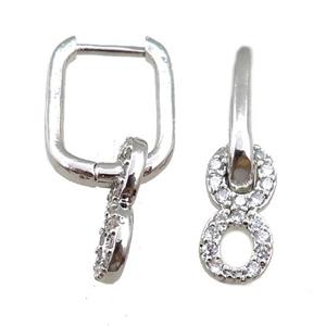 copper Latchback Earrings pave zircon, platinum plated, approx 6-13mm, 12x16mm [FN21006]