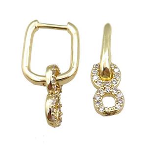 copper Latchback Earrings pave zircon, gold plated, approx 6-13mm, 12x16mm [FN21007]
