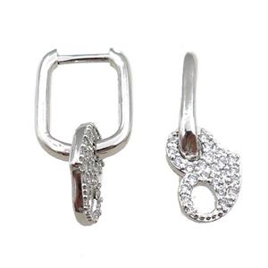 copper Latchback Earrings pave zircon, platinum plated, approx 9-12mm, 12x16mm [FN21008]