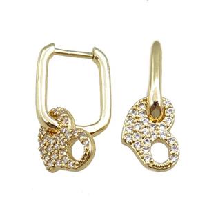 copper Latchback Earrings pave zircon, gold plated, approx 9-12mm, 12x16mm [FN21009]