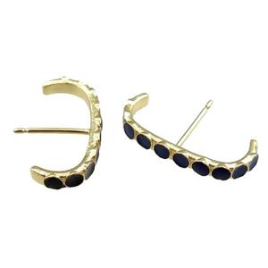 copper Stud Earrings with black enameled, gold plated, approx 20mm [FN21010]
