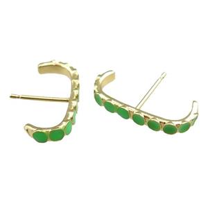 copper Stud Earrings with green enameled, gold plated, approx 20mm [FN21011]