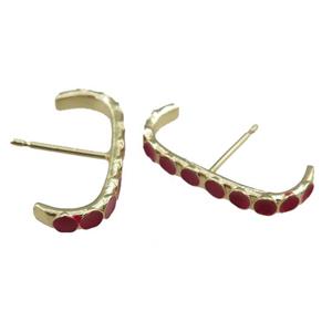 copper Stud Earrings with red enameled, gold plated, approx 20mm [FN21012]