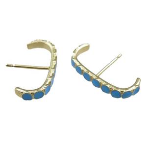 copper Stud Earrings with blue enameled, gold plated, approx 20mm [FN21013]