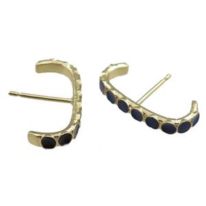 copper Stud Earrings with darkblue enameled, gold plated, approx 20mm [FN21014]