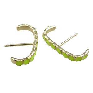 copper Stud Earrings with olive enameled, gold plated, approx 20mm [FN21015]