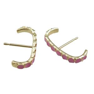 copper Stud Earrings with pink enameled, gold plated, approx 20mm [FN21016]