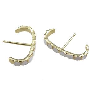 copper Stud Earrings with white enameled, gold plated, approx 20mm [FN21017]