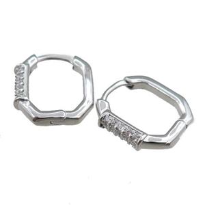 copper Latchback Earrings pave zircon, platinum plated, approx 14mm [FN21018]