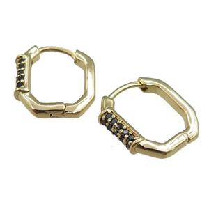 copper Latchback Earrings pave black zircon, gold plated, approx 14mm [FN21021]