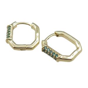 copper Latchback Earrings pave green zircon, gold plated, approx 14mm [FN21022]