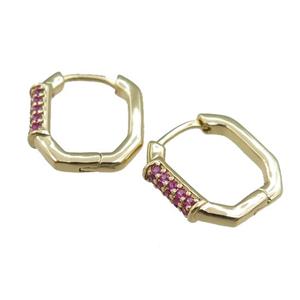 copper Latchback Earrings pave red zircon, gold plated, approx 14mm [FN21023]