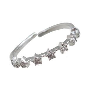 copper Rings pave zircon, adjustable, platinum plated, approx 20mm dia [FN21028]