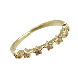 copper Rings pave zircon, adjustable, gold plated, approx 20mm dia [FN21029]