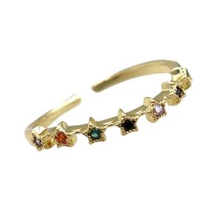 copper Rings pave zircon, adjustable, gold plated, approx 20mm dia [FN21031]