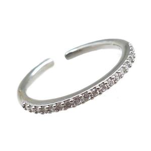 copper Rings pave zircon, adjustable, platinum plated, approx 20mm dia [FN21032]