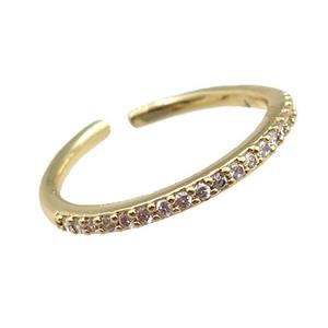 copper Rings pave zircon, adjustable, gold plated, approx 20mm dia [FN21033]