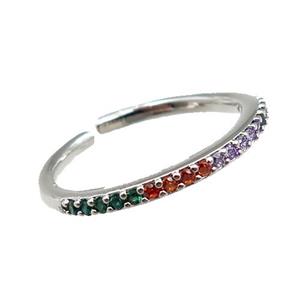 copper Rings pave zircon, adjustable, platinum plated, approx 20mm dia [FN21034]