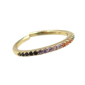copper Rings pave zircon, adjustable, gold plated, approx 20mm dia [FN21035]