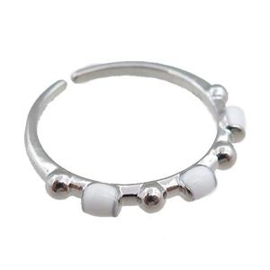copper Rings with white enameled, adjustable, platinum plated, approx 20mm dia [FN21036]
