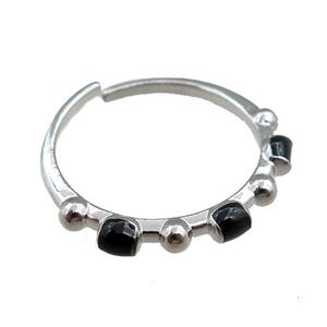 copper Rings with black enameled, adjustable, platinum plated, approx 20mm dia [FN21037]