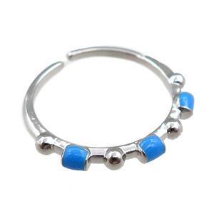 copper Rings with blue enameled, adjustable, platinum plated, approx 20mm dia [FN21038]