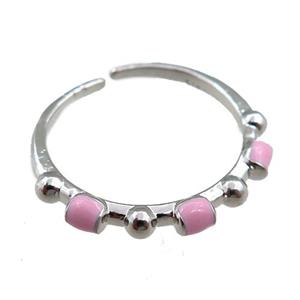 copper Rings with pink enameled, adjustable, platinum plated, approx 20mm dia [FN21039]