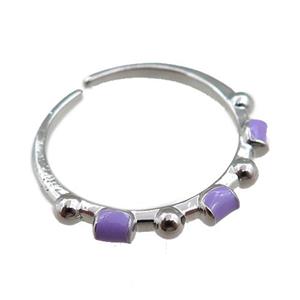 copper Rings with purple enameled, adjustable, platinum plated, approx 20mm dia [FN21040]