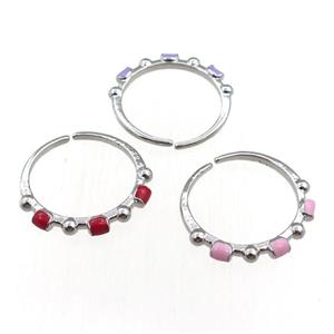 copper Rings with enameled, adjustable, mixed, platinum plated, approx 20mm dia [FN21042]