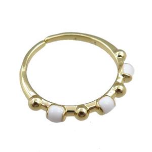 copper Rings with white enameled, adjustable, gold plated, approx 20mm dia [FN21043]
