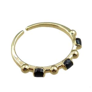 copper Rings with black enameled, adjustable, gold plated, approx 20mm dia [FN21044]