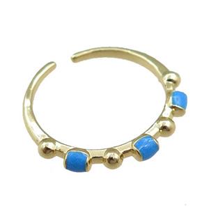 copper Rings with blue enameled, adjustable, gold plated, approx 20mm dia [FN21045]