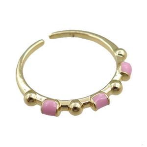 copper Rings with pink enameled, adjustable, gold plated, approx 20mm dia [FN21046]