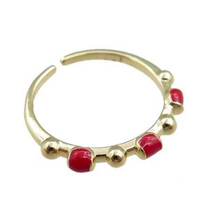 copper Rings with red enameled, adjustable, gold plated, approx 20mm dia [FN21047]