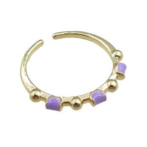 copper Rings with purple enameled, adjustable, gold plated, approx 20mm dia [FN21048]