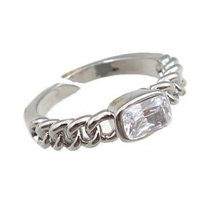 copper Rings pave zircon, adjustable, platinum plated, approx 5-7mm, 20mm dia [FN21050]