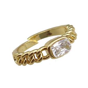 copper Rings pave zircon, adjustable, gold plated, approx 5-7mm, 20mm dia [FN21051]