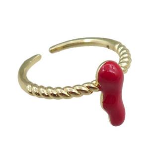 copper Rings with red enameled, adjustable, gold plated, approx 5-13mm, 20mm dia [FN21055]