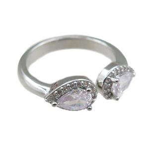 copper Rings pave zircon, adjustable, platinum plated, approx 6-9mm, 20mm dia [FN21056]