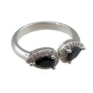 copper Rings pave black zircon, adjustable, platinum plated, approx 6-9mm, 20mm dia [FN21057]