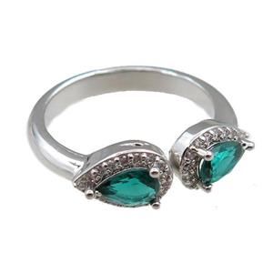 copper Rings pave green zircon, adjustable, platinum plated, approx 6-9mm, 20mm dia [FN21059]