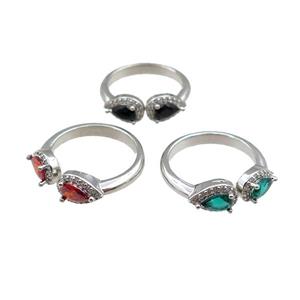 copper Rings pave zircon, mixed, adjustable, platinum plated, approx 6-9mm, 20mm dia [FN21060]