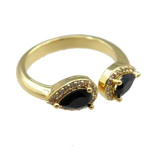 copper Rings pave black zircon, adjustable, gold plated, approx 6-9mm, 20mm dia [FN21061]