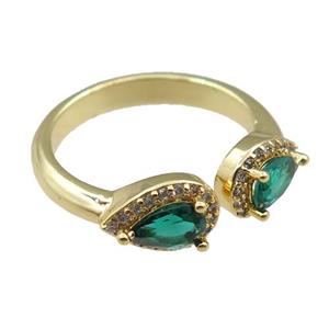 copper Rings pave green zircon, adjustable, gold plated, approx 6-9mm, 20mm dia [FN21063]