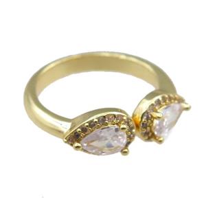 copper Rings pave zircon, adjustable, gold plated, approx 6-9mm, 20mm dia [FN21064]