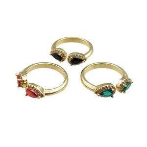 copper Rings pave zircon, mixed, adjustable, gold plated, approx 6-9mm, 20mm dia [FN21065]
