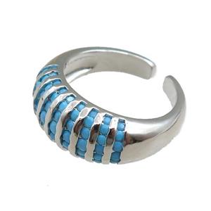copper Rings pave blue zircon, adjustable, platinum plated, approx 9.5mm, 20mm dia [FN21067]