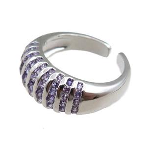copper Rings pave purple zircon, adjustable, platinum plated, approx 9.5mm, 20mm dia [FN21068]